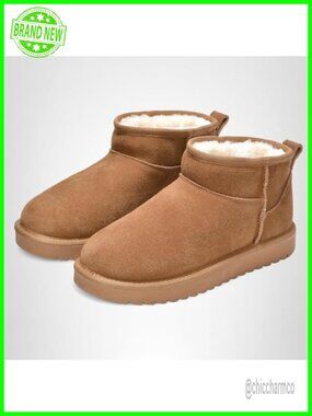 Genuine Leather Women's Ankle Boots Water-Resistant Faux Fur Lining Memory Foam